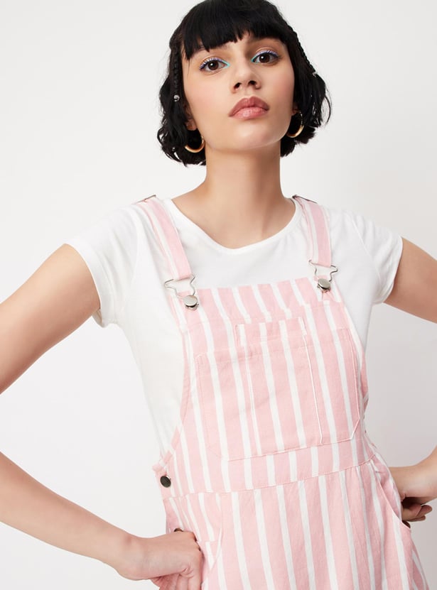 Women Striped Yarn Dyed Pinafore Dress