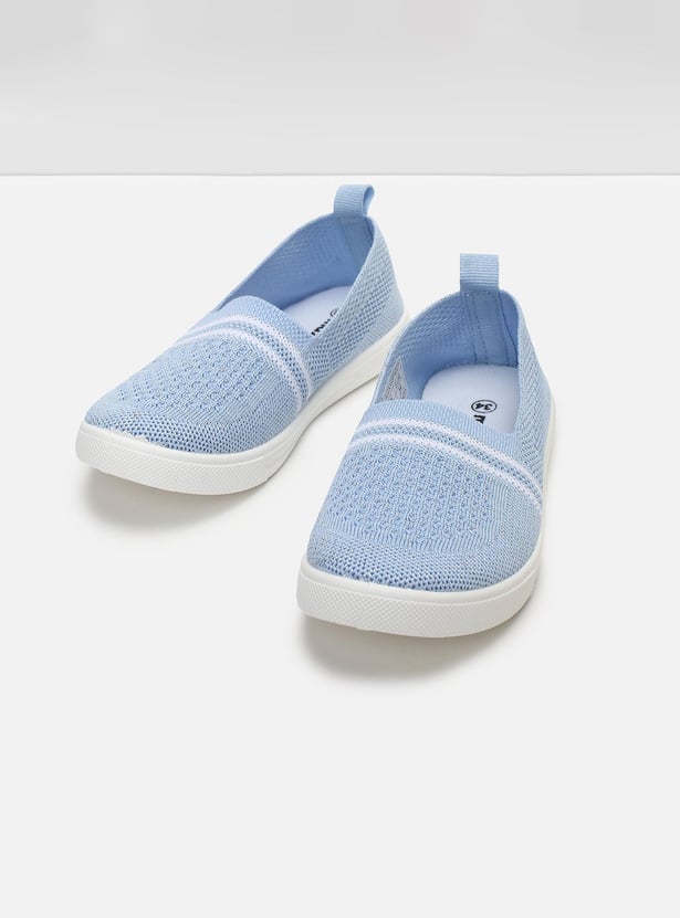 Girls Striped Knit Slip-On Sports Shoes