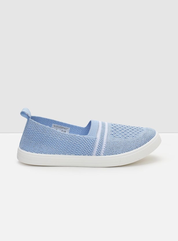 Girls Striped Knit Slip-On Sports Shoes