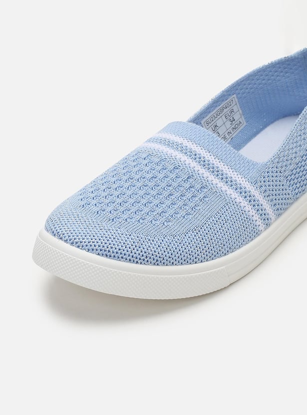 Girls Striped Knit Slip-On Sports Shoes