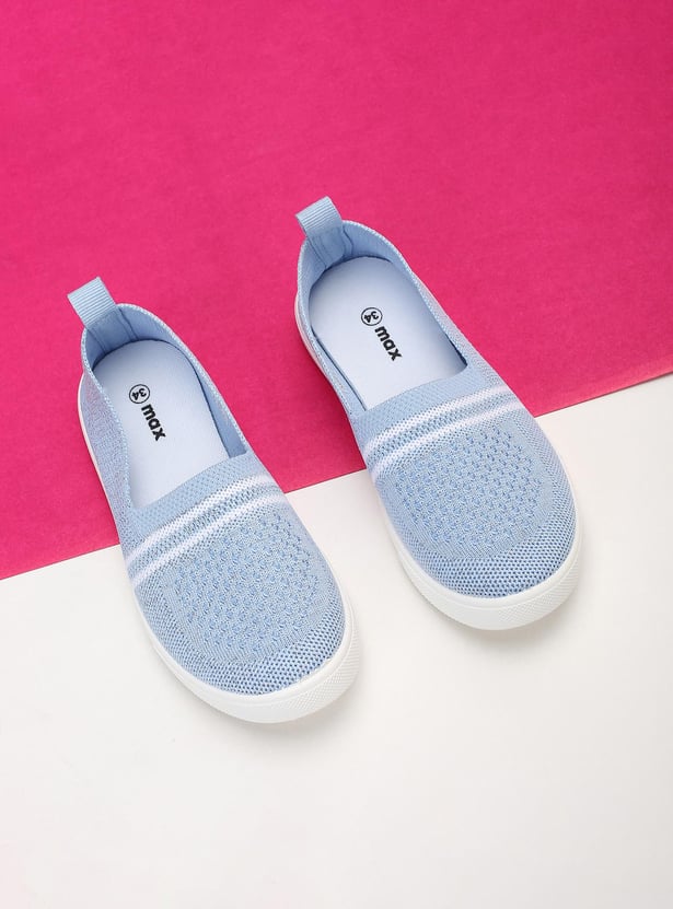 Girls Striped Knit Slip-On Sports Shoes