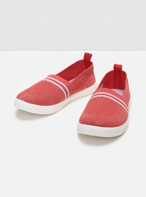 Girls Striped Knit Slip-On Sports Shoes