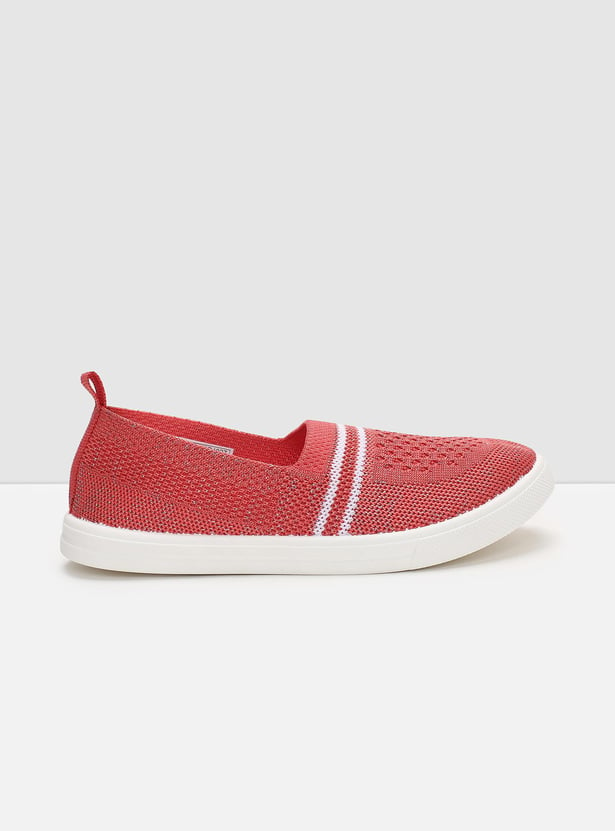 Girls Striped Knit Slip-On Sports Shoes