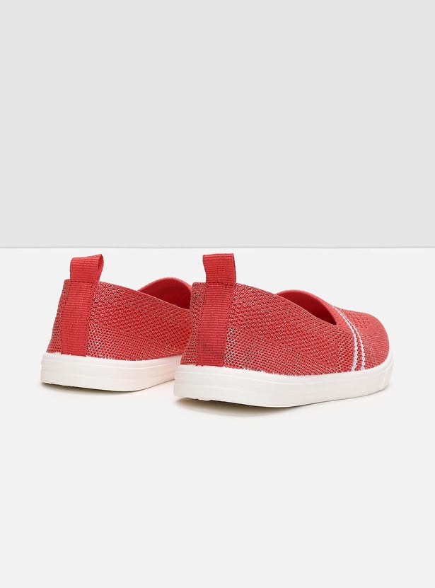 Girls Striped Knit Slip-On Sports Shoes