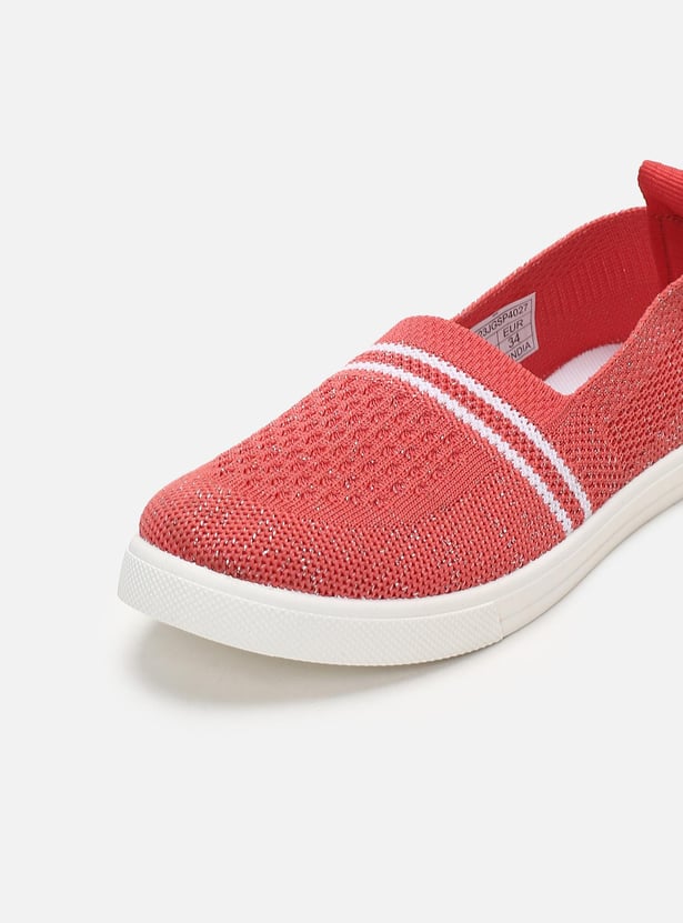 Girls Striped Knit Slip-On Sports Shoes