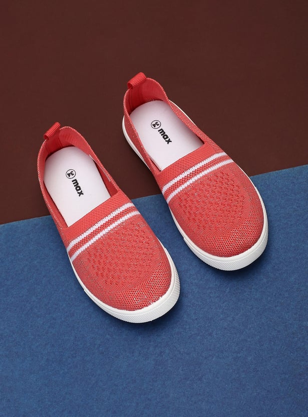 Girls Striped Knit Slip-On Sports Shoes