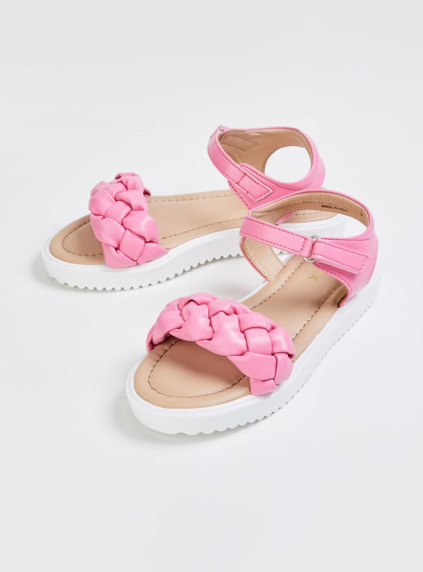 Girls Braided Strap Flat Sandals