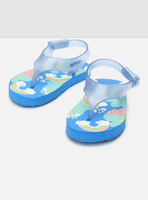Girls Printed Slippers with Velcro Strap
