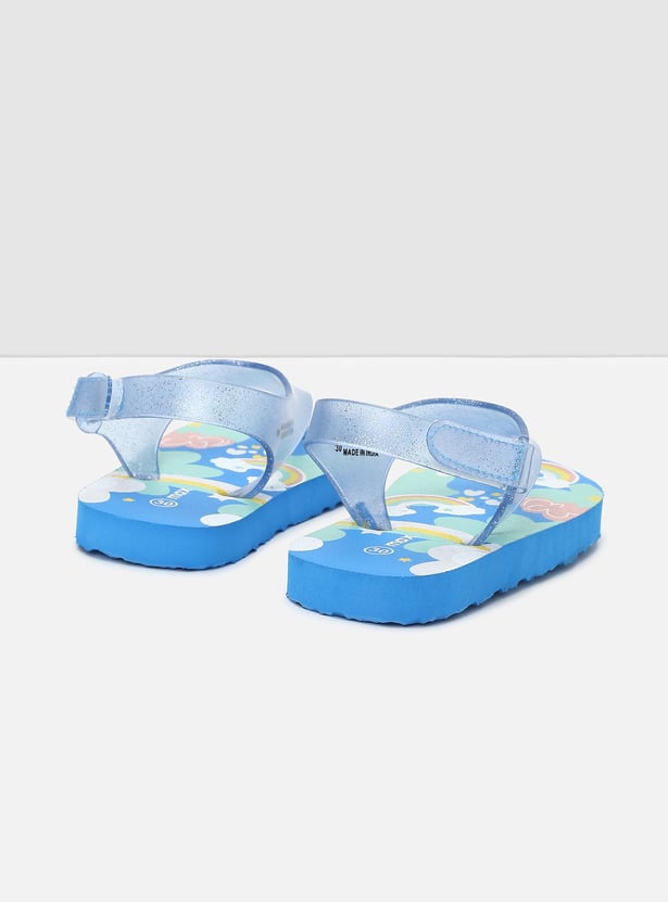 Girls Printed Slippers with Velcro Strap