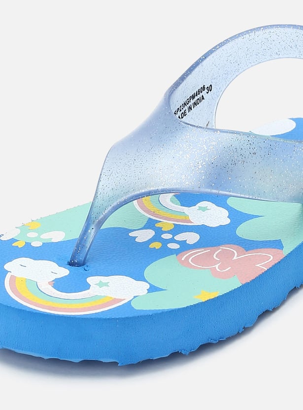 Girls Printed Slippers with Velcro Strap