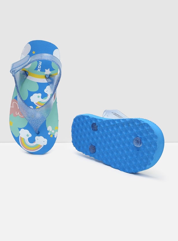 Girls Printed Slippers with Velcro Strap