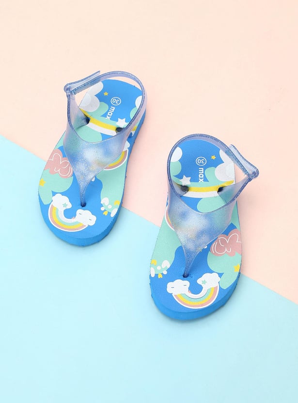 Girls Printed Slippers with Velcro Strap
