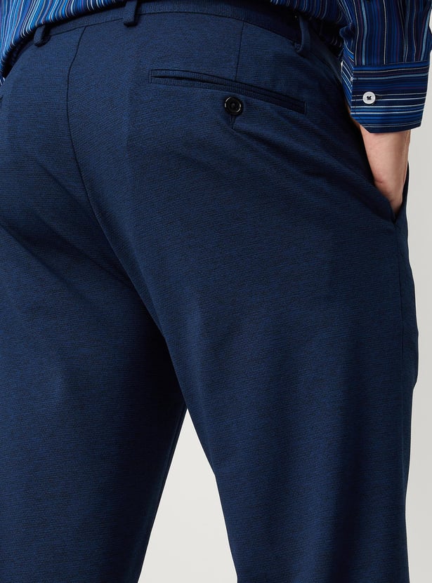 Men Solid Knit Carrot Fit Formal Trousers