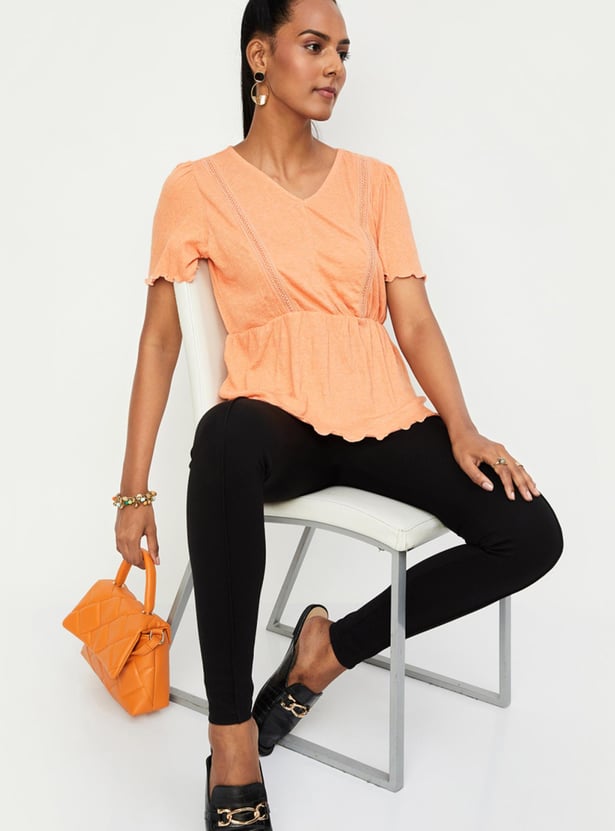 Women Textured Flutter Sleeve Top