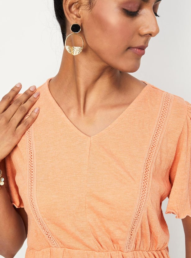 Women Textured Flutter Sleeve Top