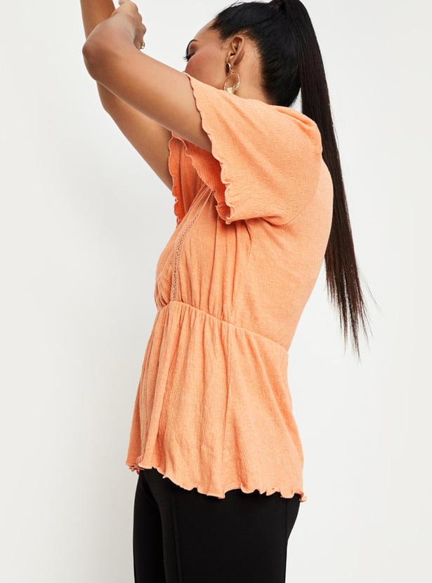 Women Textured Flutter Sleeve Top