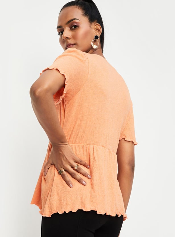 Women Textured Flutter Sleeve Top