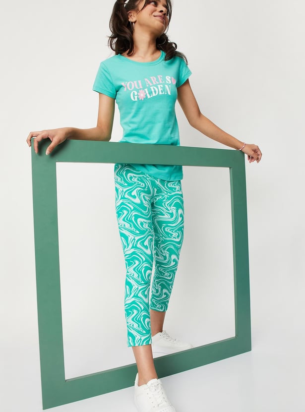 Girls Printed 3/4th Length Leggings