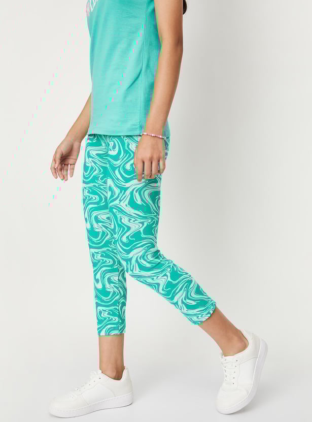Girls Printed 3/4th Length Leggings