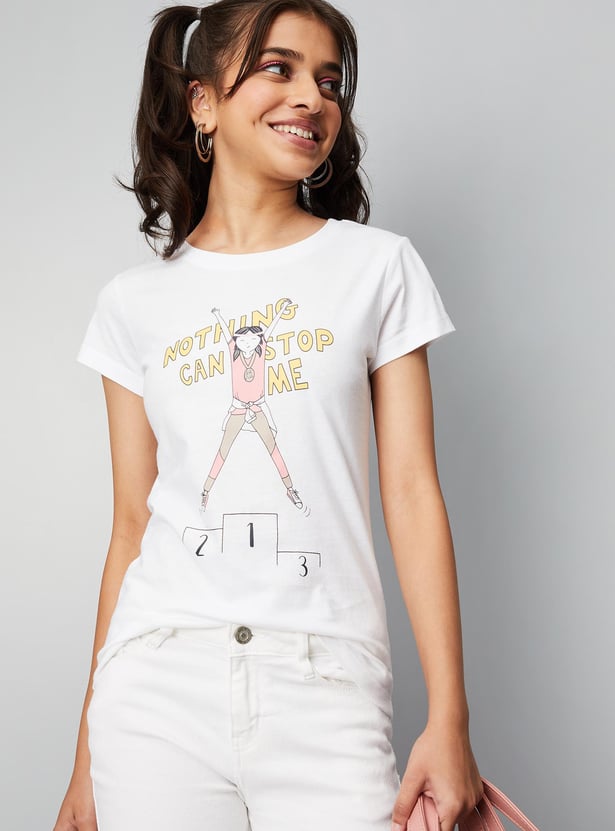 Girls Graphic Printed Half Sleeves T-shirt