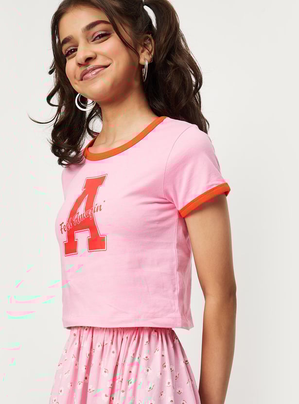 Girls Knit Crop Graphic T-shirt