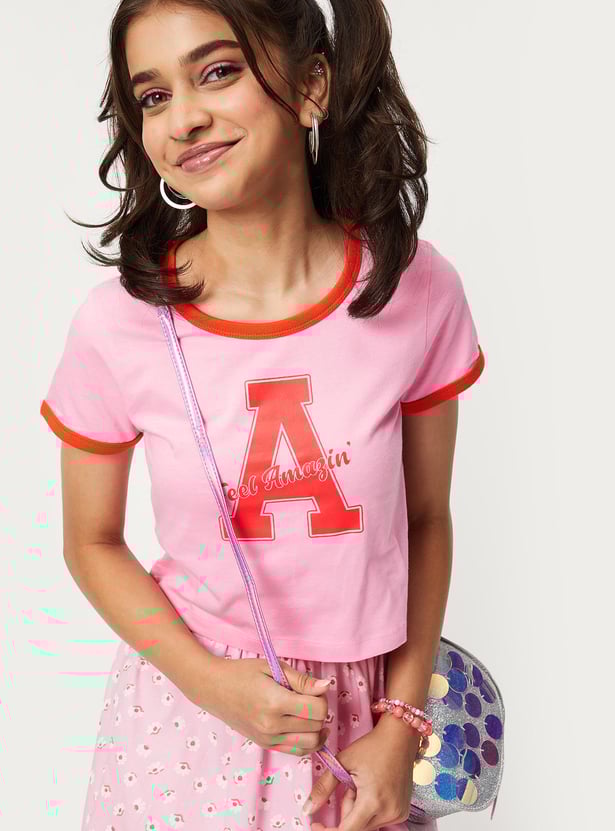 Girls Knit Crop Graphic T-shirt