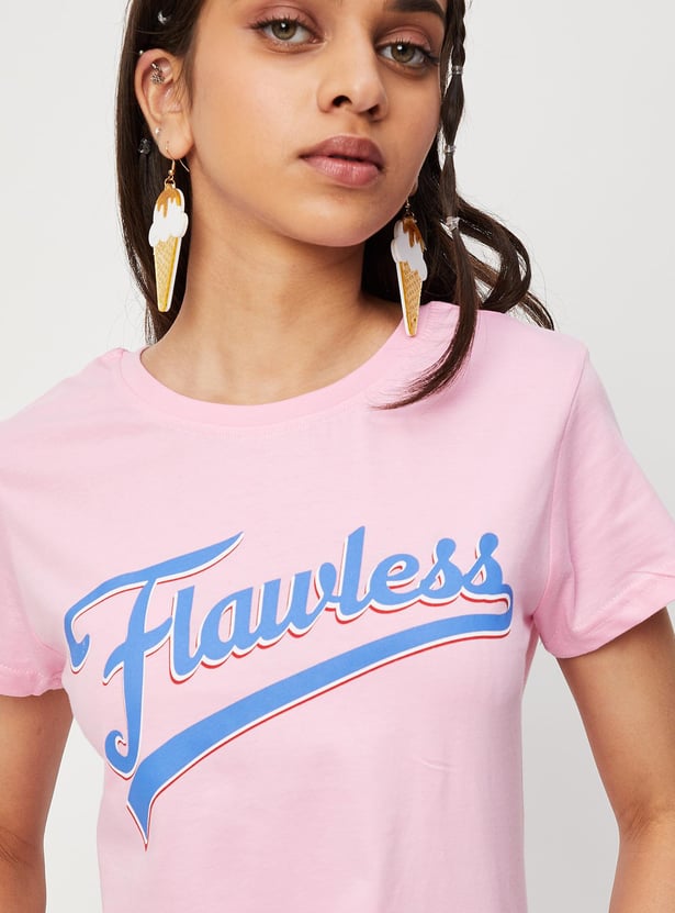 Girls Typographic Printed Cotton T-shirt