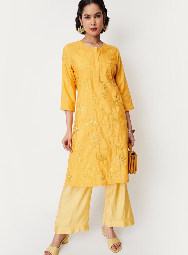 Women's Embroidered Black Straight Kurta