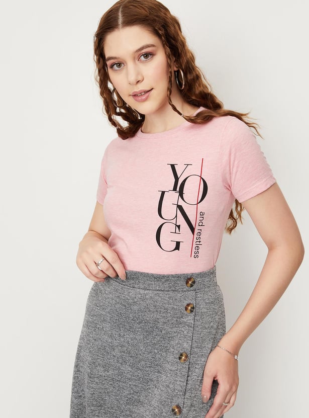 Women Round Neck Graphic T-shirt