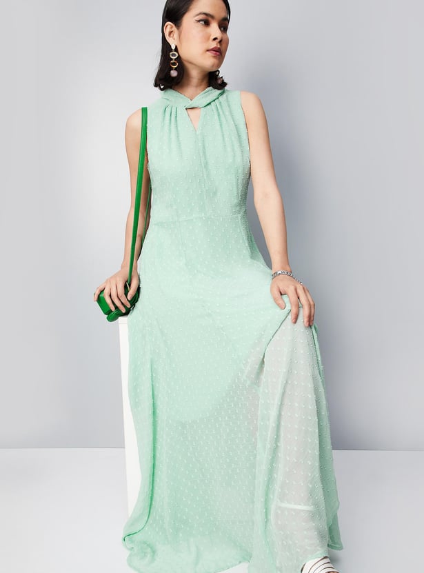 Women Dobby Woven Sleeveless Maxi Dress