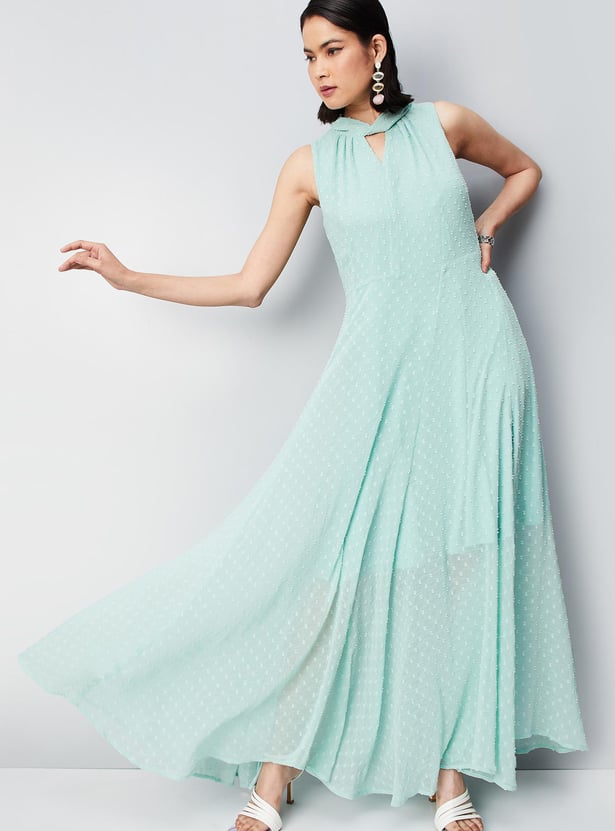 Women Dobby Woven Sleeveless Maxi Dress