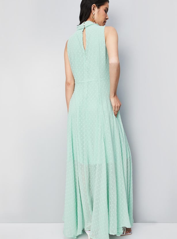 Women Dobby Woven Sleeveless Maxi Dress