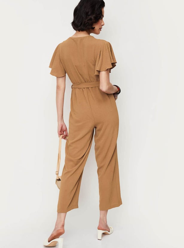 Women Solid Tie-Up Wrap Jumpsuit