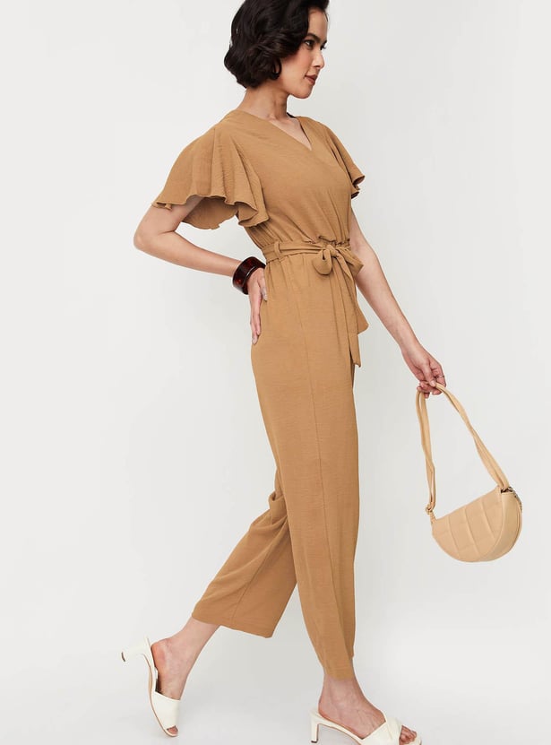 Women Solid Tie-Up Wrap Jumpsuit