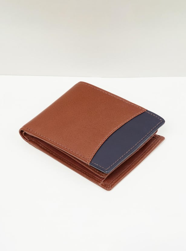 Men Colourblock Leather Bi-Fold Wallet