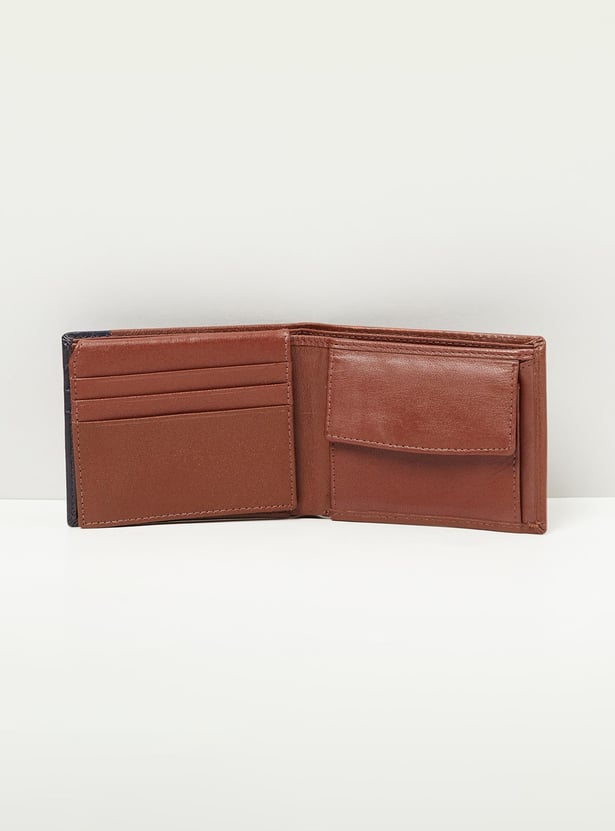 Men Colourblock Leather Bi-Fold Wallet