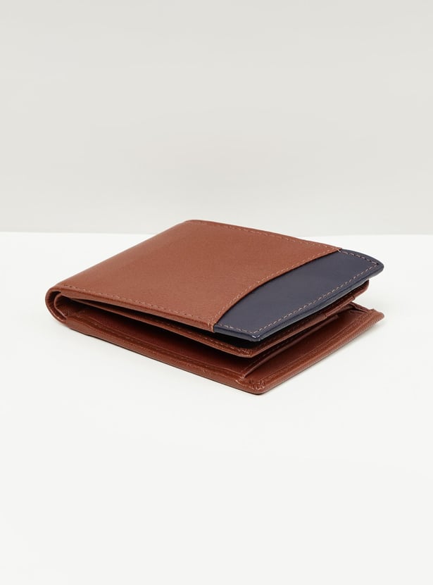 Men Colourblock Leather Bi-Fold Wallet