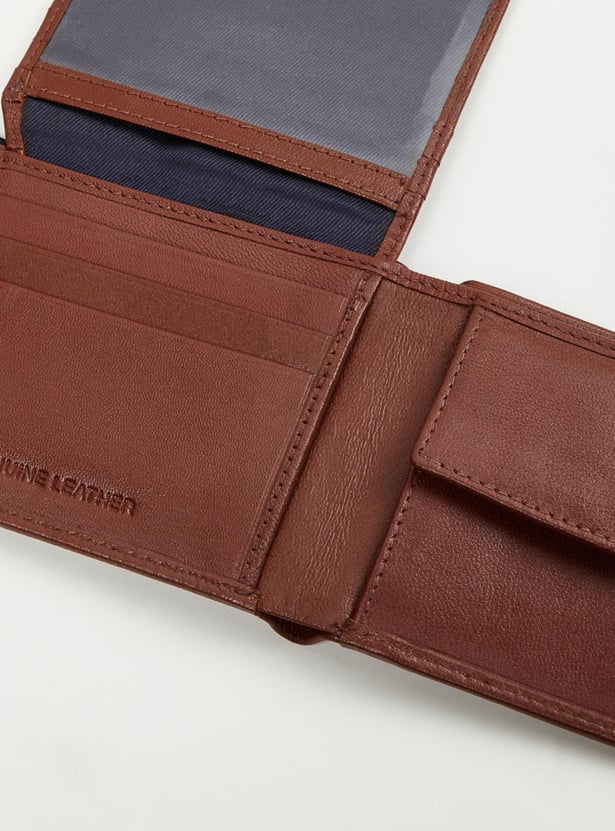 Men Colourblock Leather Bi-Fold Wallet