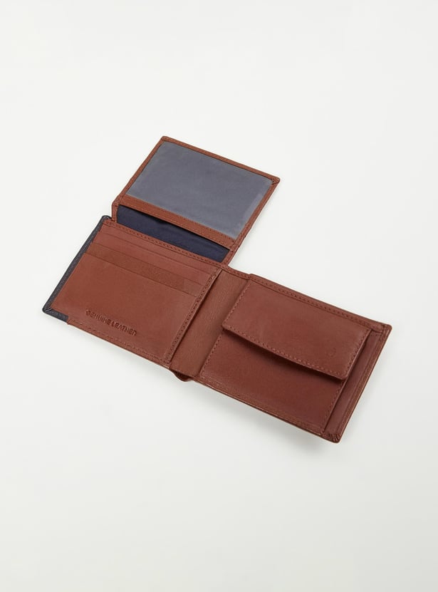 Men Colourblock Leather Bi-Fold Wallet