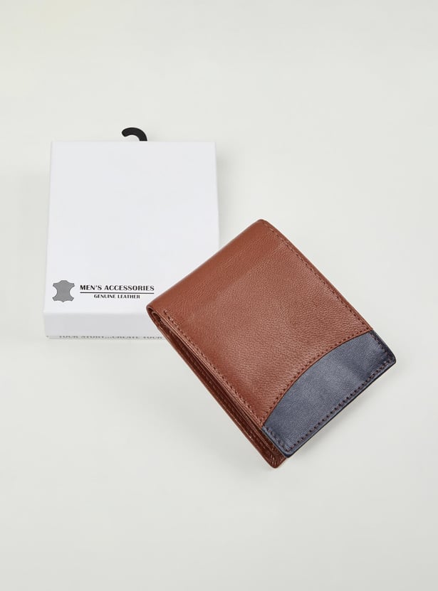 Men Colourblock Leather Bi-Fold Wallet