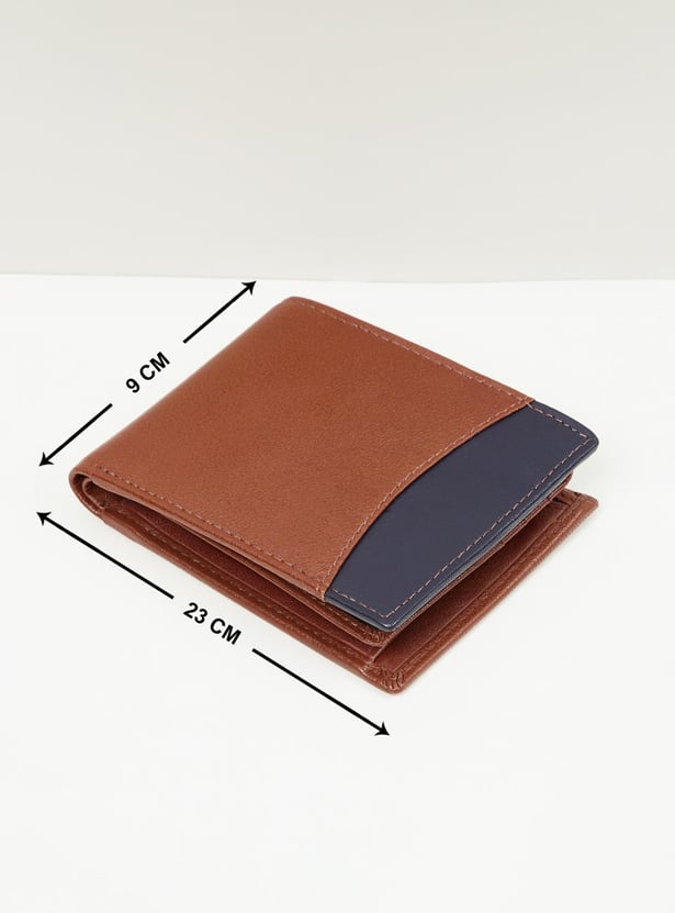 Men Colourblock Leather Bi-Fold Wallet