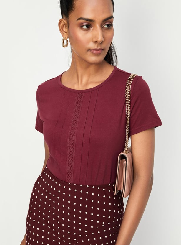 Women Lace Top with Pintuck Detail
