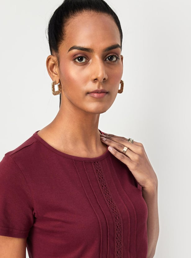 Women Lace Top with Pintuck Detail