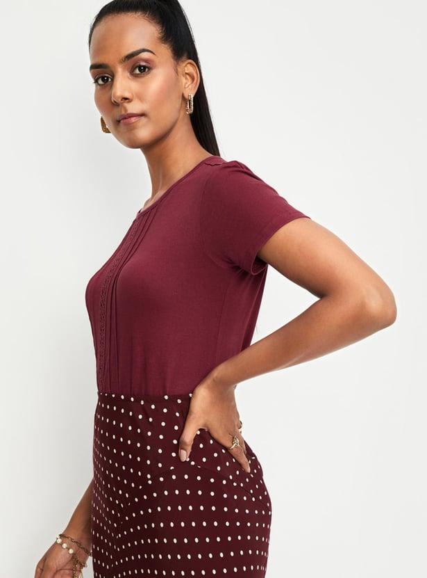 Women Lace Top with Pintuck Detail