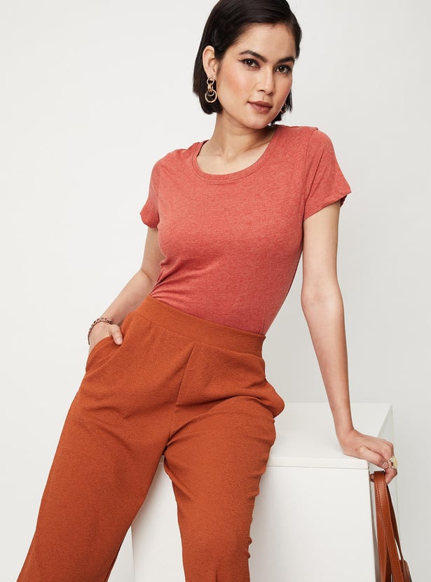 Women Solid Short Sleeves T-shirt