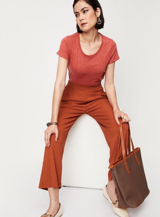 Women Solid Short Sleeves T-shirt