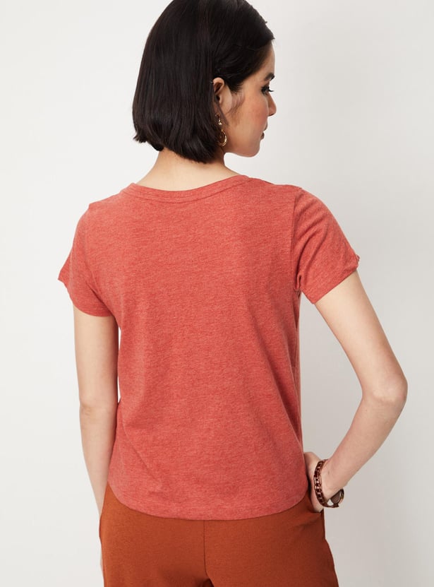 Women Solid Short Sleeves T-shirt