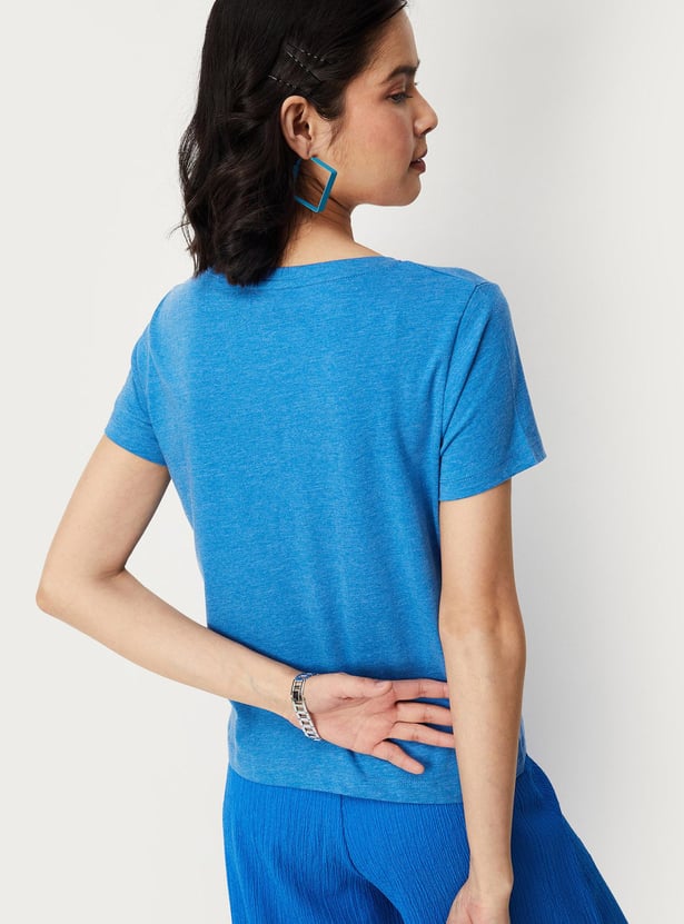 Women Solid V-neck T-shirt