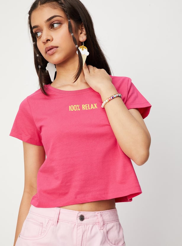 Girls Printed Cotton Crop Cotton T-shirt