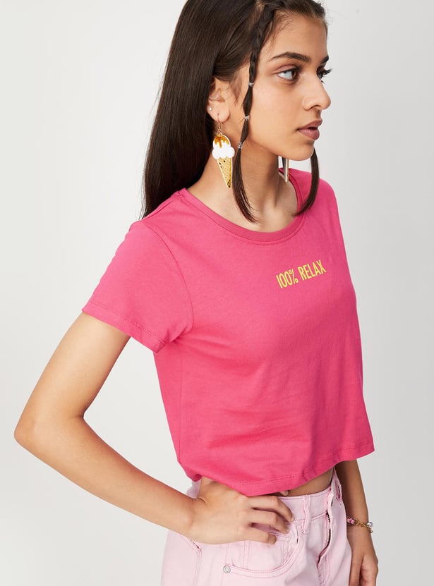 Girls Printed Cotton Crop Cotton T-shirt